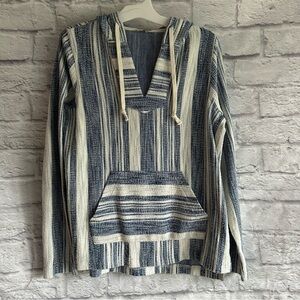 PREOWNED FAHERTY WOMENS BLUE WHITE STRIPE PULLOVER COVE HOODIE SMALL